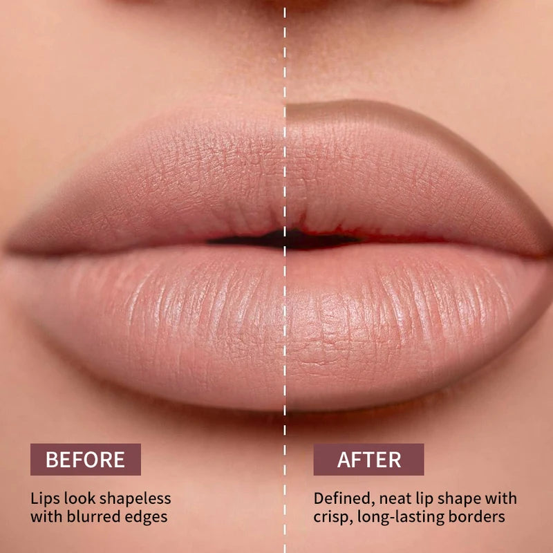 Waterproof Lip Stain & Lip Liner Duo - Smudge-Proof, Ultra Pigmented, Double-Sided Design