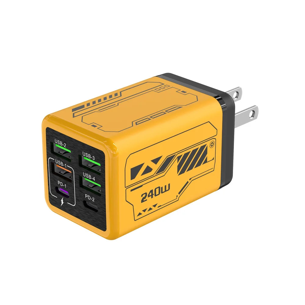 240W GaN Fast Charger with 6 USB-C Ports & Data Cable for Smartphones