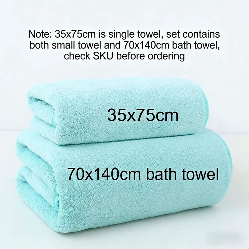 Thickened Coral Fleece Towel Set - Soft & Absorbent Bath & Face Towels