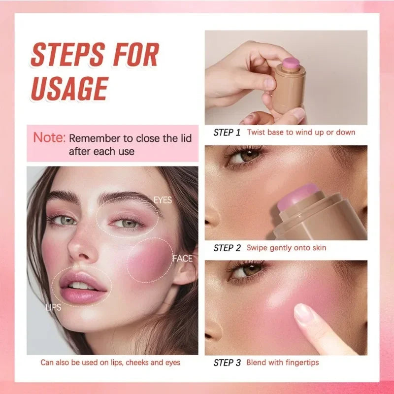 Creamy Blush Stick for Natural Cheek Color, Long-Lasting Matte Lip & Cheek Tint