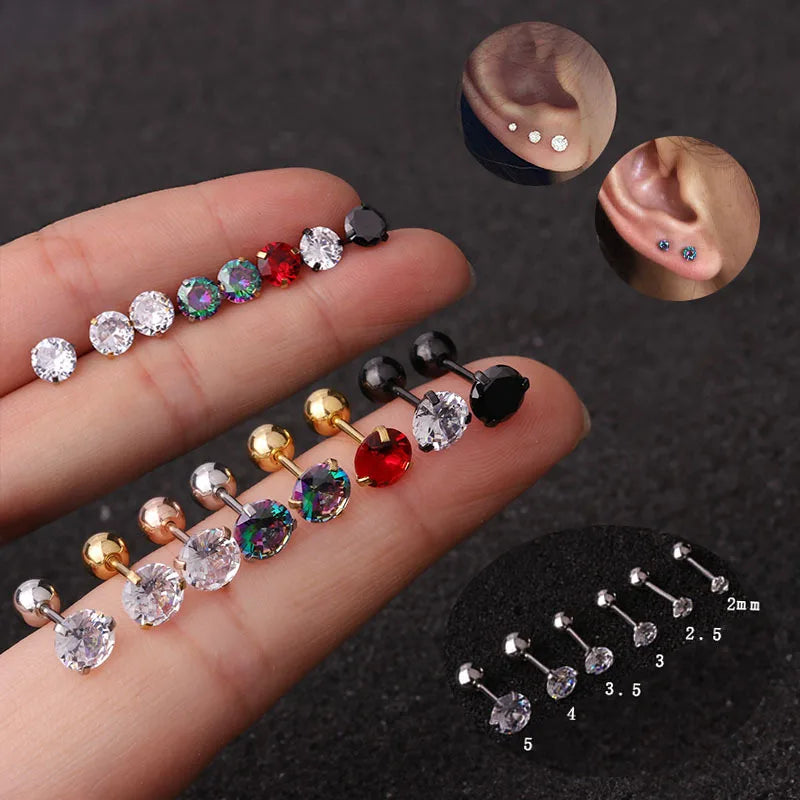 Cubic Zircon Stainless Steel Piercing Earring for Men Women - Cartilage Helix Tragus Stud Jewelry