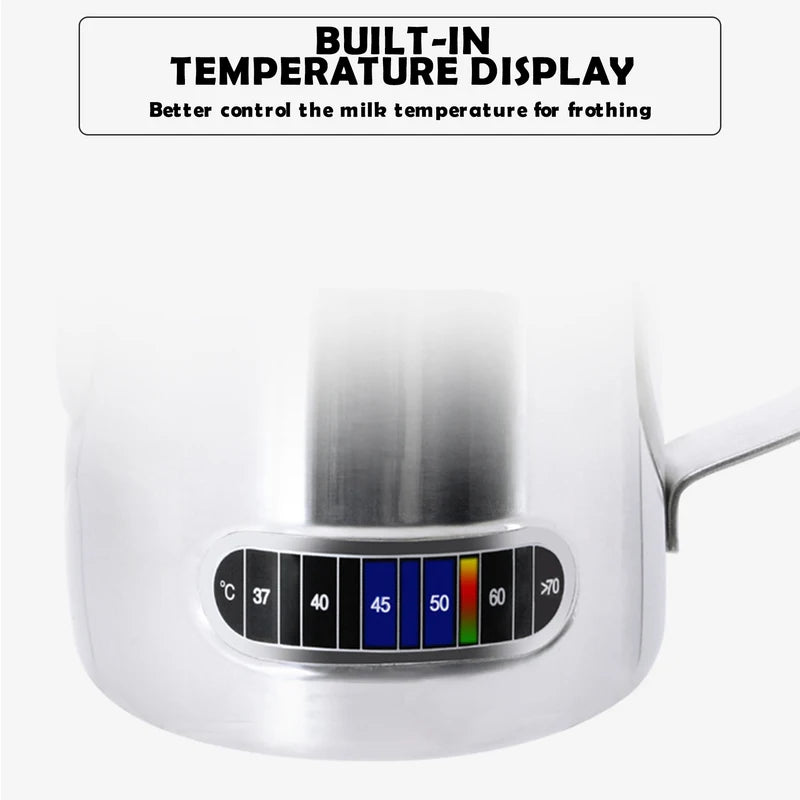 Stainless Steel Milk Frothing Pitcher with Temperature Display - Barista Latte Art Jug