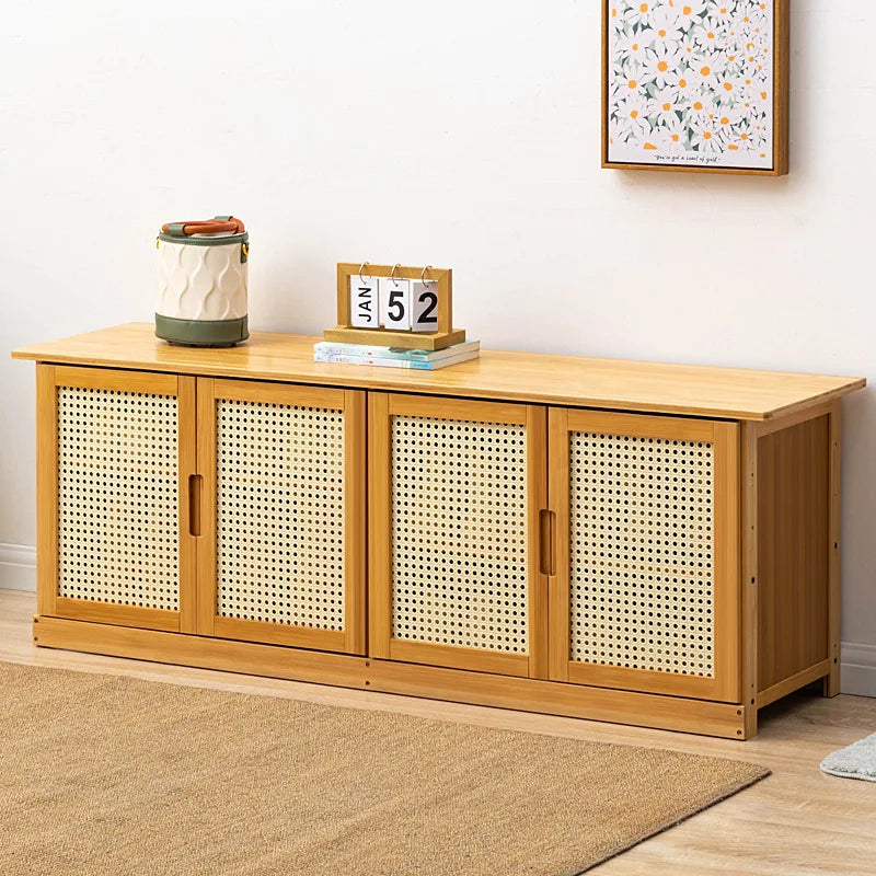 Wooden & Bamboo Shoe Cabinet with Door Storage and Stool - Multi-Color Options