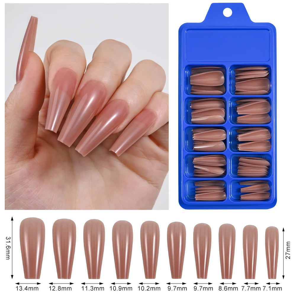 100pcs Coffin Fake Nails Full Cover Press On Nails Extension Tips Nude Long Ballerina
