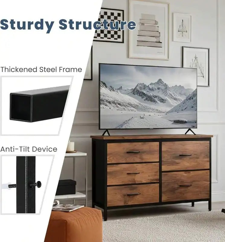 5 Storage Drawers for Living Room and Bedroom - Fabric Dresser with Metal Frame