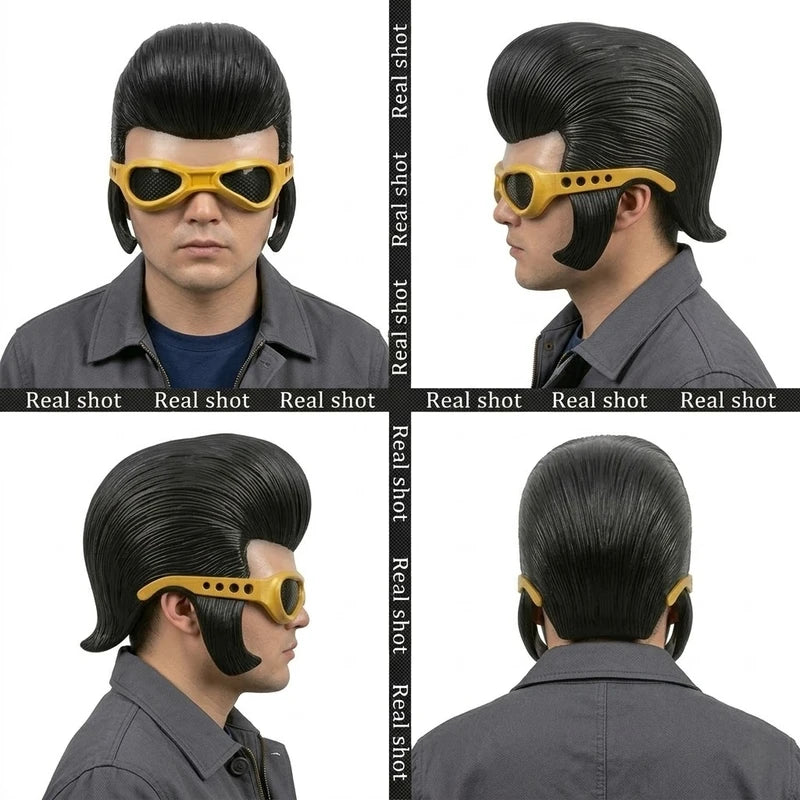 Vintage Rockabilly Elvis Half Face Mask Latex Costume Accessory for Halloween & Cosplay