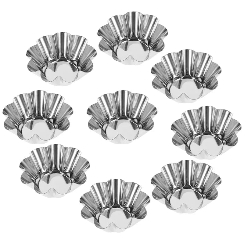 12Pcs Stainless Steel Dessert Molds Non-Stick Egg Tart Cupcake Baking Tools