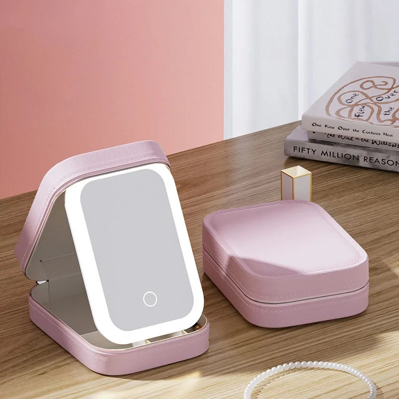 LED Makeup Bag with Mirror - Portable Cosmetic Storage for Women, Small Lighted Organizer