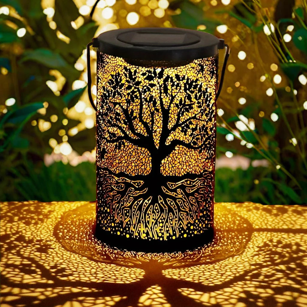 Solar Lantern for Outdoor Hanging & Standing Garden Decor - Big Tree & Leaf Design