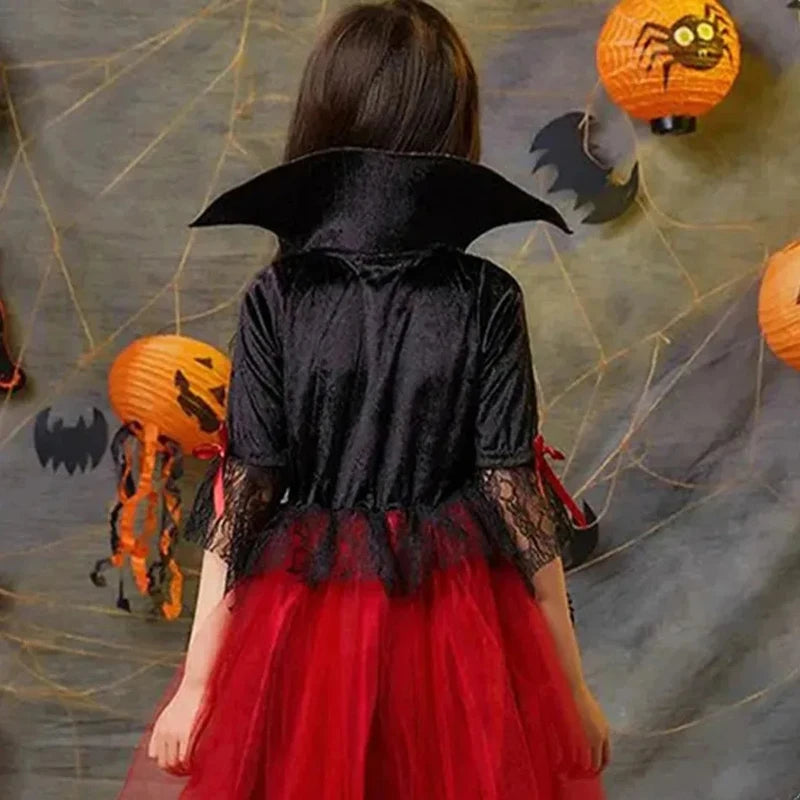 Kids Vampire Costume Dress for Halloween Girls Gothic Ghost Party Outfit