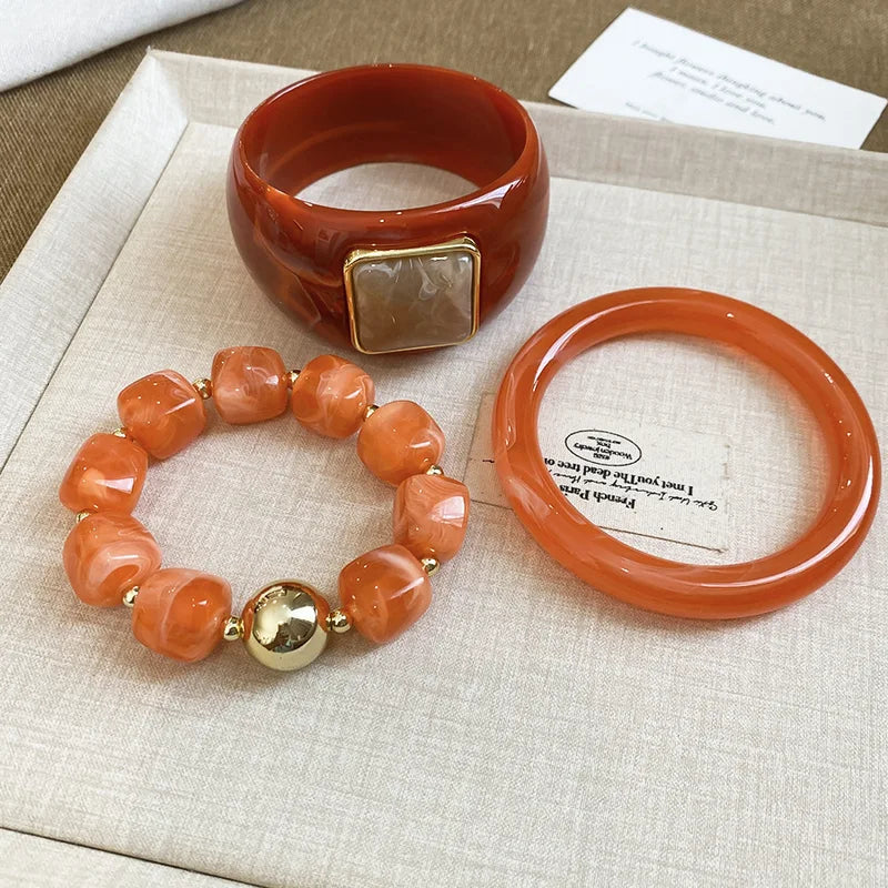 Vintage Resin Wide Bangles Set for Women Men Boho Chunky Wrist Jewelry