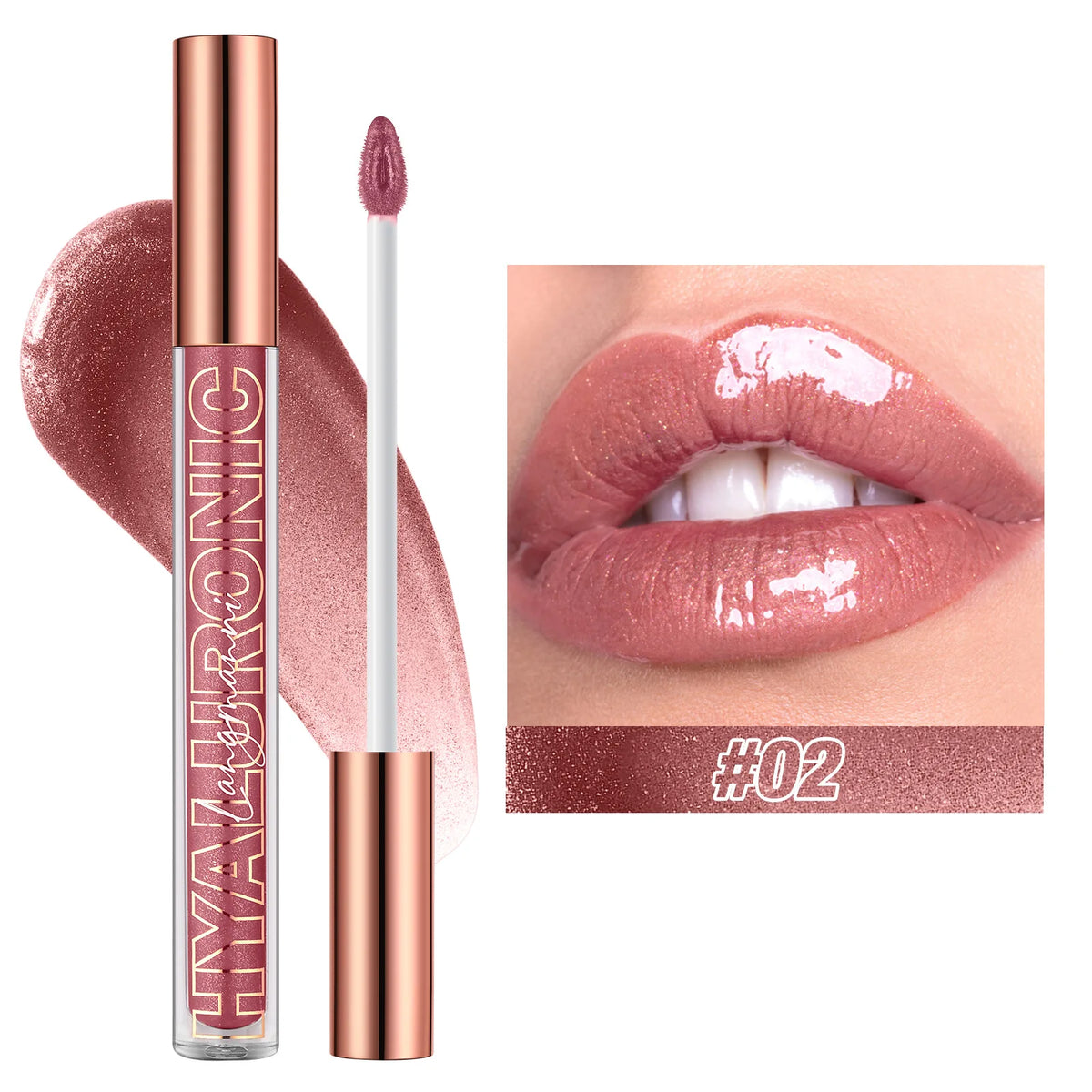 Hydrating Lip Gloss with Hyaluronic Acid and Glitter - Long Lasting Shine, Non-Stick, Natural Nude Finish