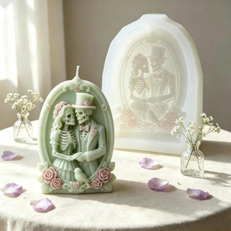 Halloween Skull Couple Silicone Candle Mold DIY Bride-Groom Cake & Soap Mold