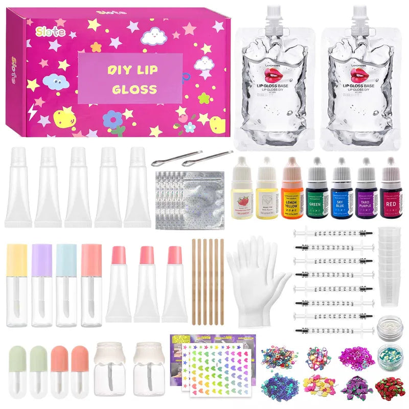 DIY Lip Gloss Making Kit with 70 Pieces Glitter Lip Gloss Set for Beginners