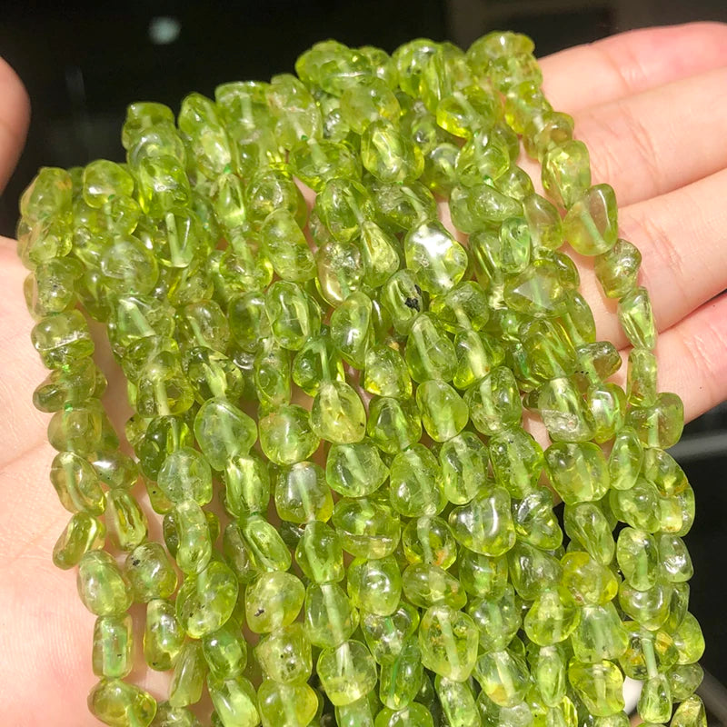Natural Green Peridot Beads 6-8mm Irregular Stones for Jewelry Making 15 Inch