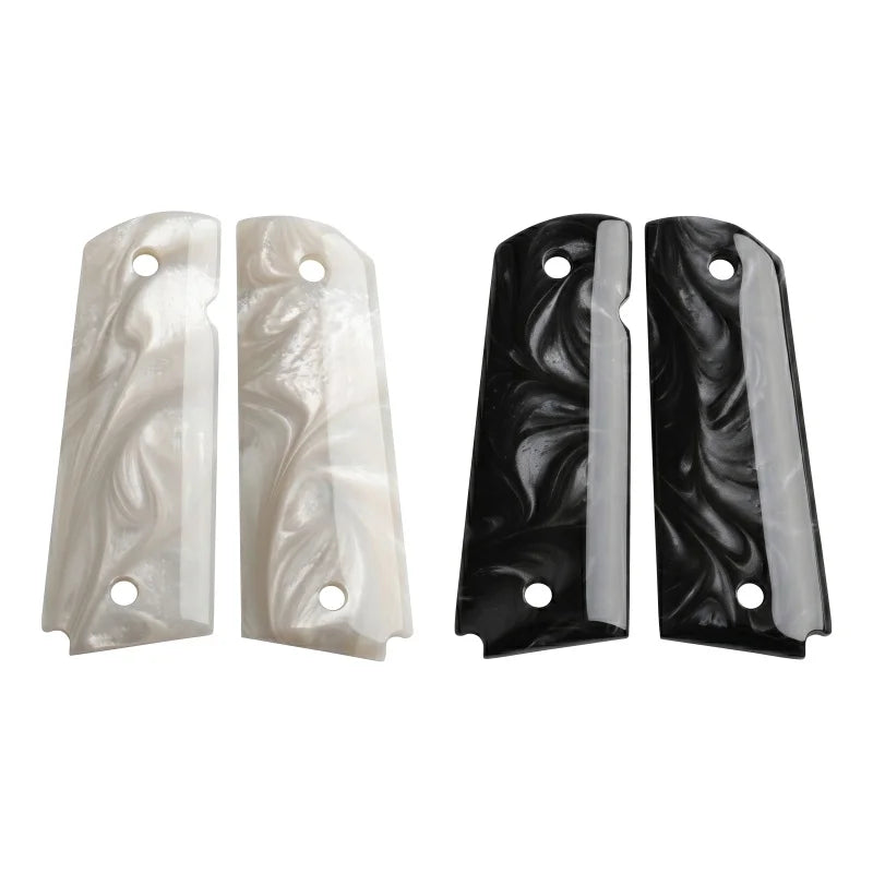 Full Size 1911 Grips Polished White and Black Pearl Pistol Handles Set