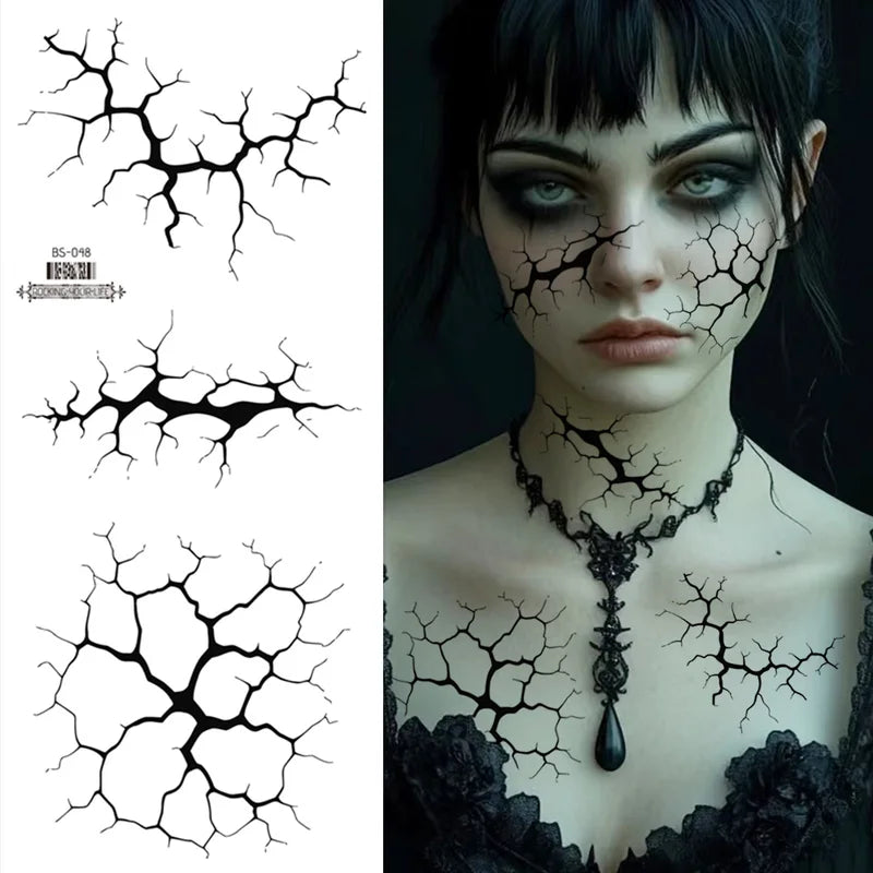Large Black Lightning Line Temporary Tattoo Stickers for Men Women Halloween Party Decor - 2 Sheets