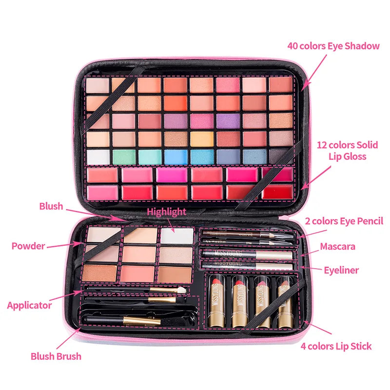 All-in-One Makeup Palette with Blush Eyeshadow Lip Gloss Highlighter Long Lasting Portable