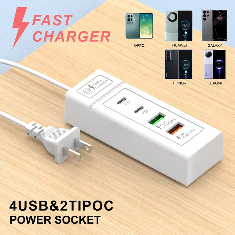 4 Ports USB C Wall Charger Fast Charging Power Adapter for Smartphones