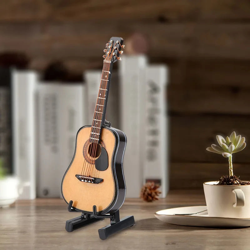 Miniature Wooden Guitar Model Decor - Craft Home Ornaments & Display