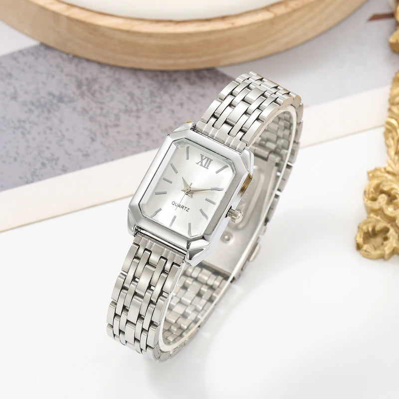 Women’s Square-Shaped Steel Band Quartz Watch with Fashionable Bracelet Design