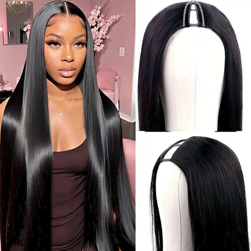 Human Hair Wigs 40 Inch V Part Brazilian Natural Color Glueless Long Wigs