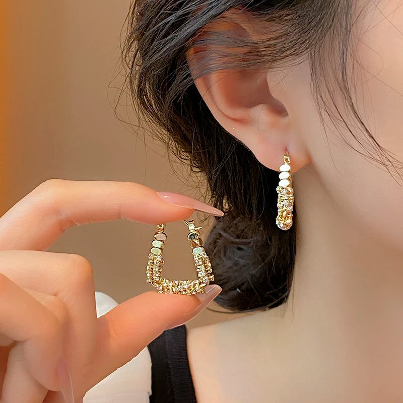 Geometric Irregular Micro Set Zircon Metal Earrings for Women - 2025 Fashion Jewelry
