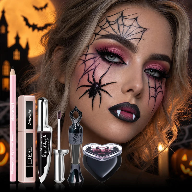 6-Piece Gothic Waterproof Lip & Eye Makeup Set - Long Lasting Halloween Cosplay