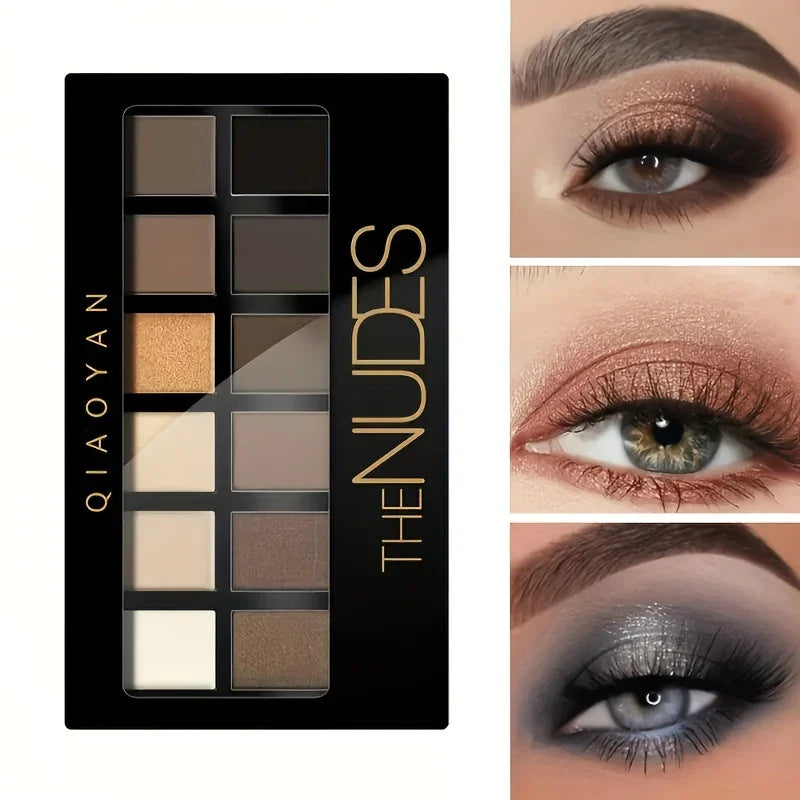 12-Color Eyeshadow Palette with Shimmer & Matte Finishes for Makeup Artists