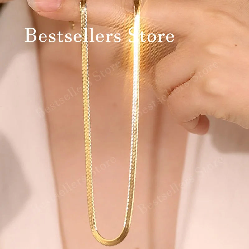 Sterling Silver 18K Gold Plated Chain Necklace 4mm Blade Adjustable Length