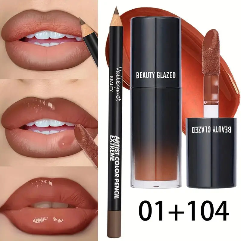 2-Piece Lip Gloss and Lip Liner Set - Nourishing & Long-Lasting, Natural Lip Oil, Lightweight for Women