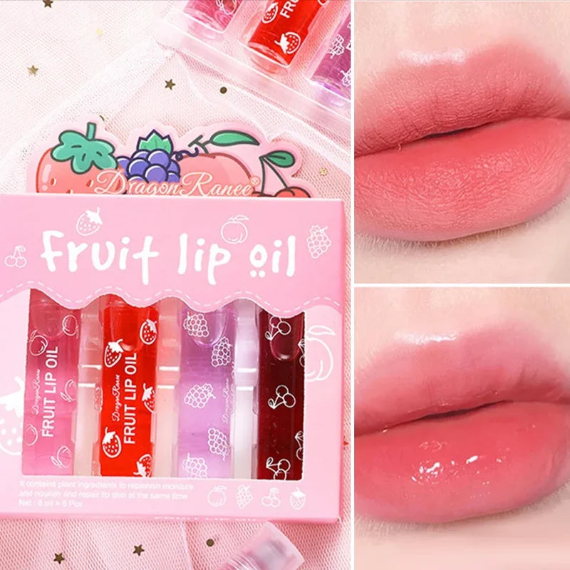 Hydrating Lip Oil Set - 4PCS Fruit Lip Gloss for Plumping & Softening Lips