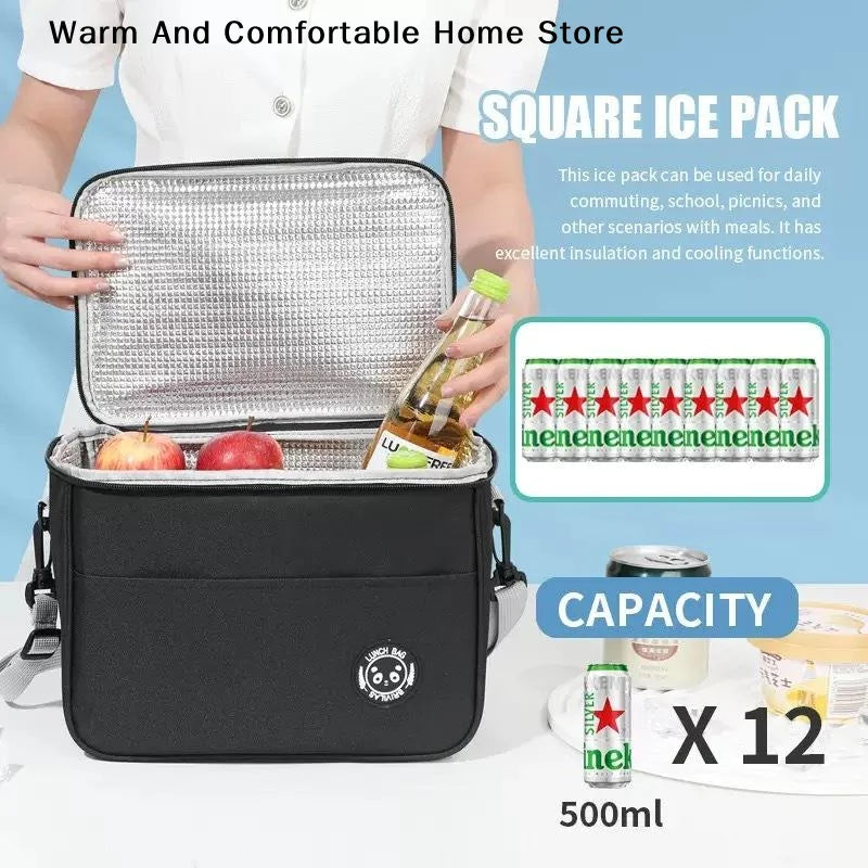 Insulated Large-Capacity Lunch Bag - Waterproof Food Tote with Adjustable Strap
