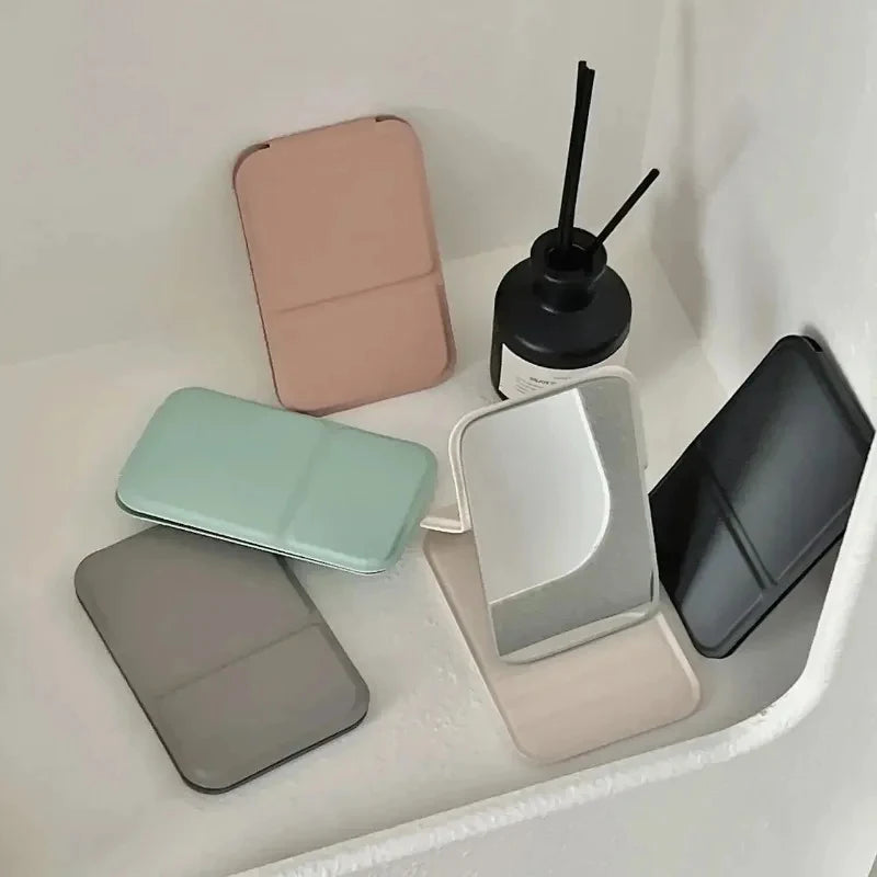 Foldable Portable Makeup Mirror with PU Leather Cover – Compact Handheld Cosmetic Mirror for Students