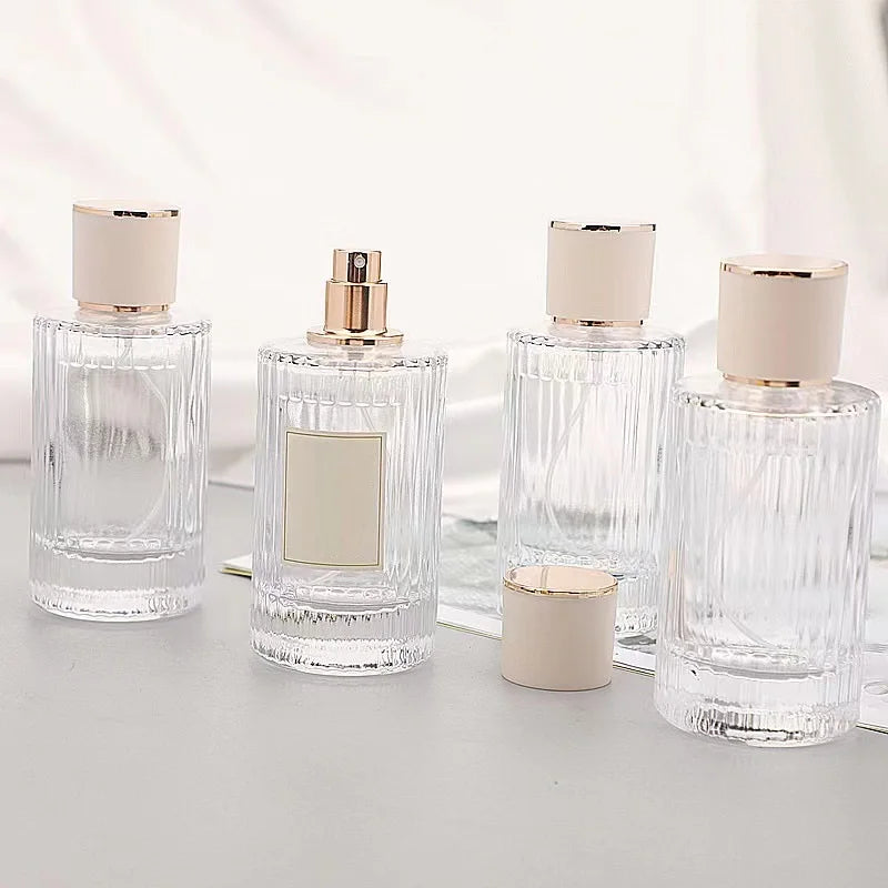 Refillable Glass Perfume Spray Bottle - Clear Striped Dispenser 30ml/50ml