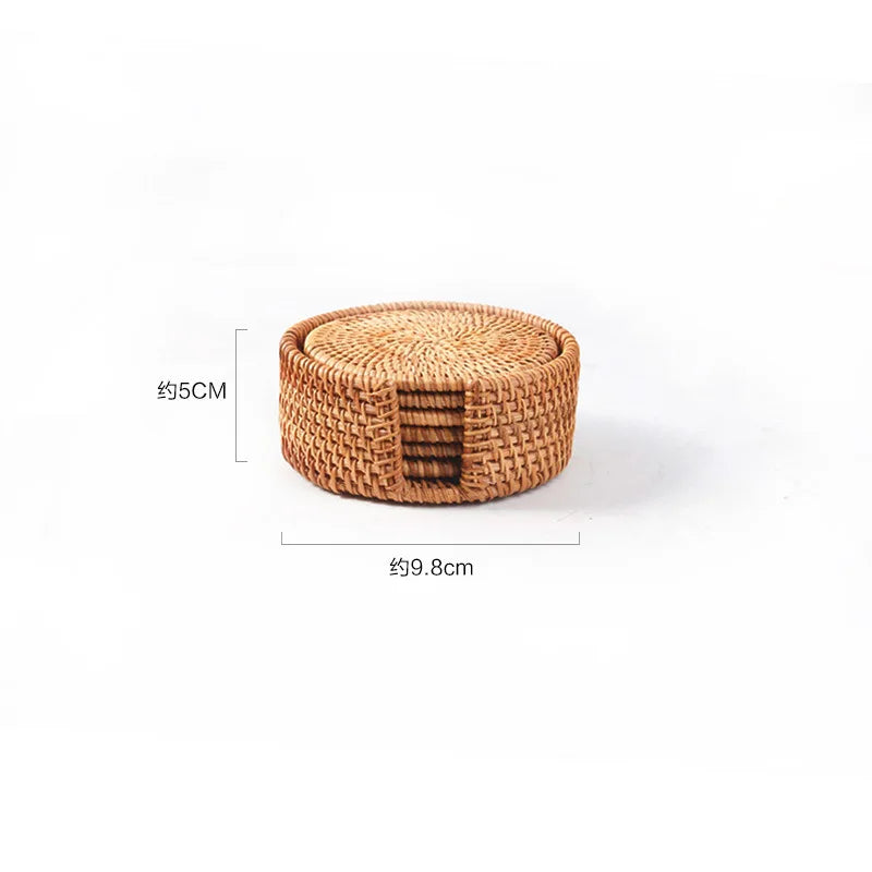 Rattan Cup Coasters Set 6 Pcs Drink Placemat for Tea & Tableware