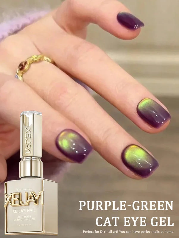 Crystal Glass Bead Nail Polish Set - Multicolor Cat's Eye Gel UV/LED 15ml for DIY Nail Art