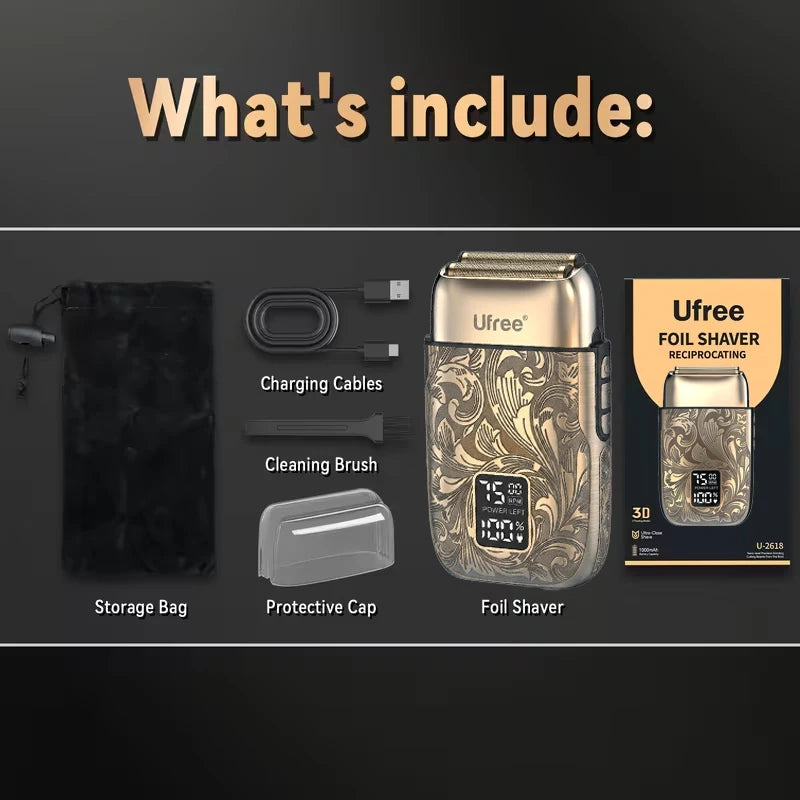 Ufree Electric Foil Shaver for Men - 3-Speed Bald Head & Face Trimmer with LCD