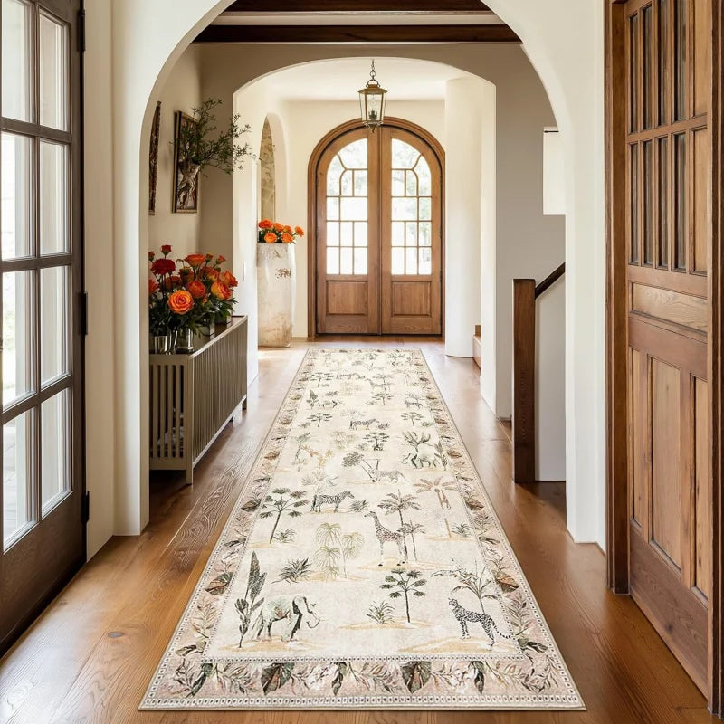 Jungle Animal Print Washable Carpet Non-Slip Hallway Mat for Kitchen Bedroom Living Room