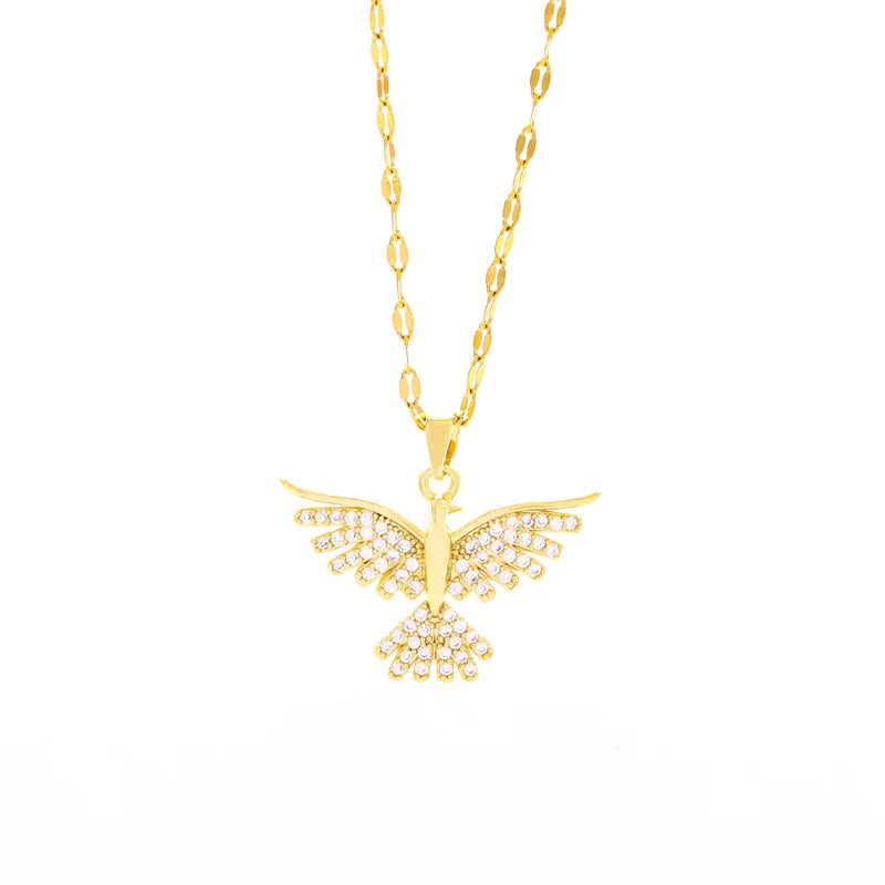 Vintage Phoenix Pendant Necklace - 18K Gold Plated Stainless Steel Chain for Women