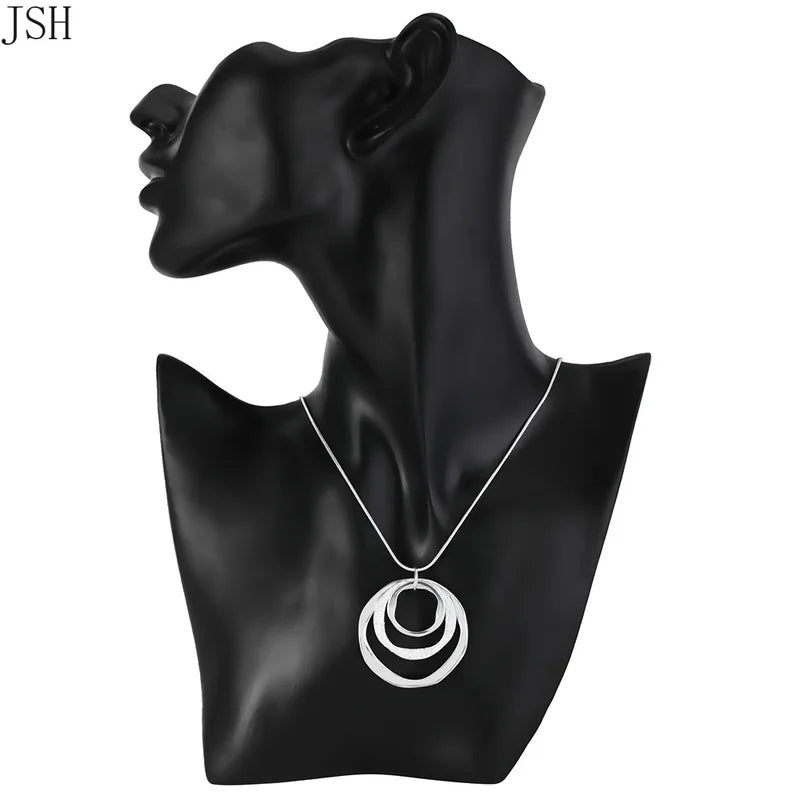 Sterling Silver Necklace and Earring Jewelry Set for Women - Fashion Charm Circle