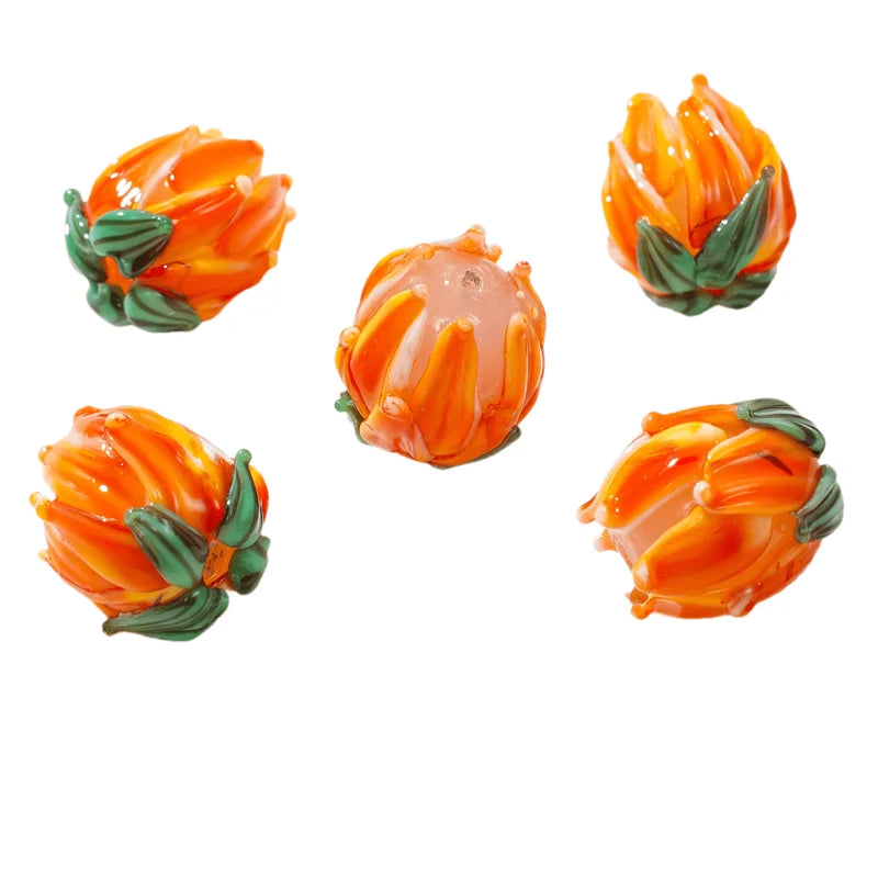 5pcs 15mm Handmade Lampwork Tulip Flower Beads for Jewelry Making - DIY Charm Glass Beads