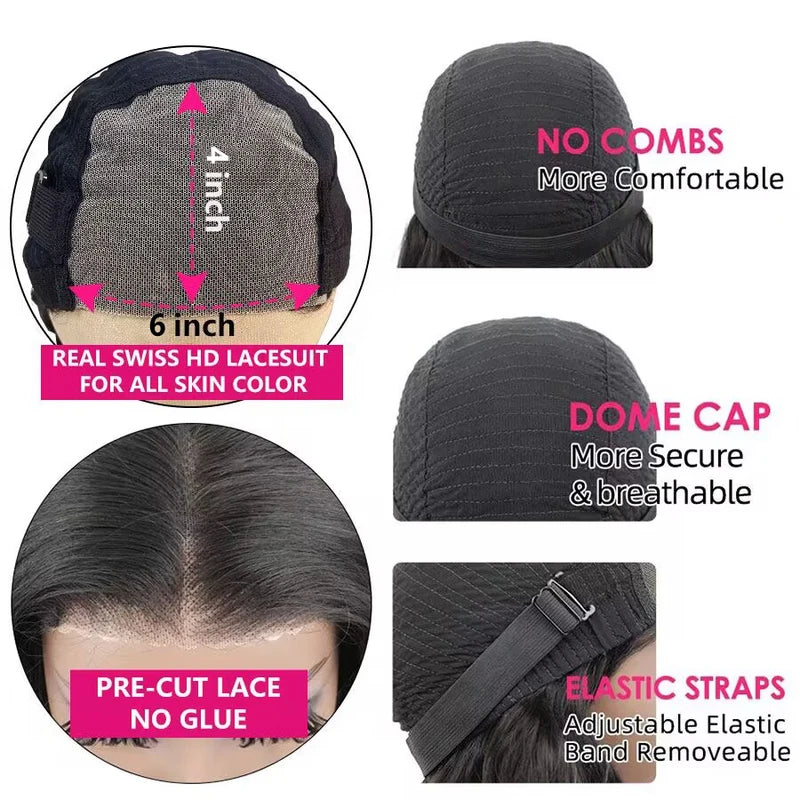 180% Bone Straight Glueless Lace Closure Human Hair Wig - Ready to Wear, Pre Plucked, 6x4 & 5x5 Closure Styles