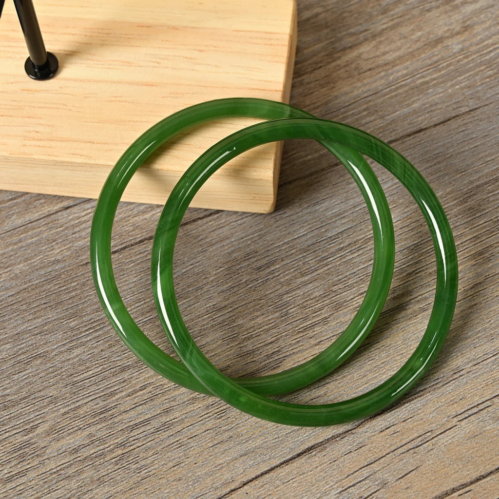 2-Piece Natural Jade Bangles Set - Solid Color Glass Jewelry for Women