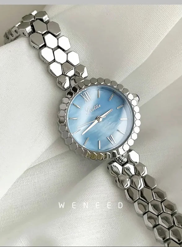 Women’s Vintage Silver Watch with Leather Strap Japanese Quartz Gift for Ladies
