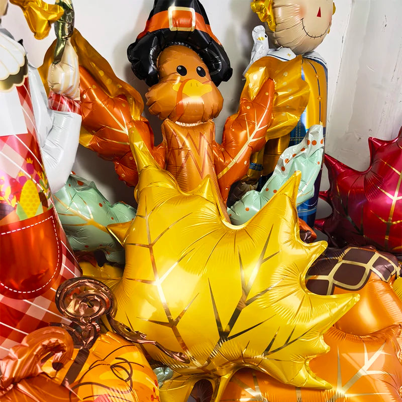 Thanksgiving Foil Balloons Party Decor Set - Squirrel, Mushroom, Leaf, Gift