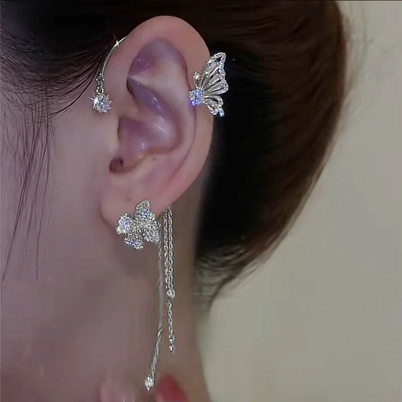 Crystal Butterfly Ear Clip Earrings for Women Sparkling Rhinestone Jewelry