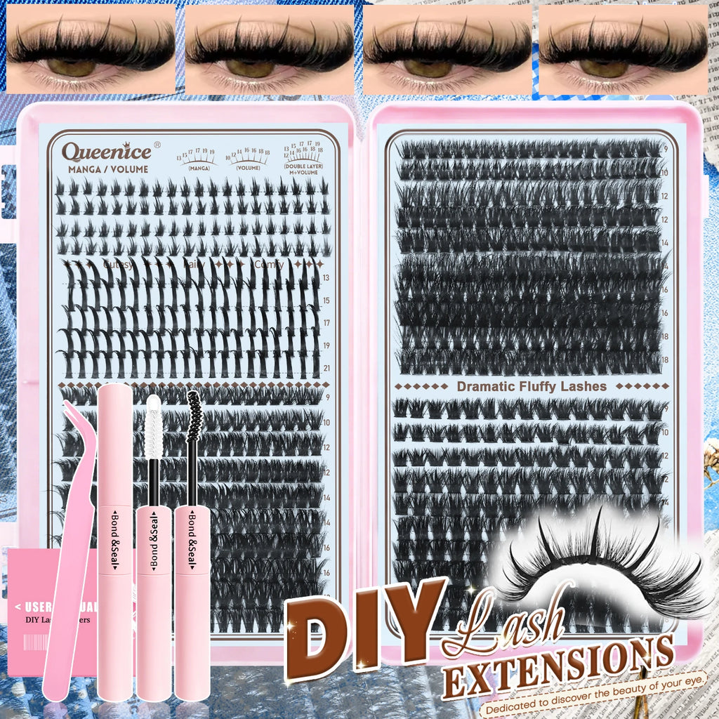 DIY Eyelash Extension Kit with Reusable False Lashes, Glue & Tweezers for Party & Stage Makeup