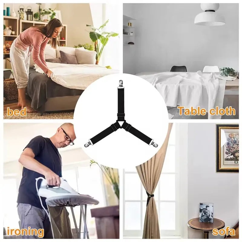 Elastic Bed Sheet Clips Set - Adjustable Fasteners for Fitted Sheets, 4-Pack