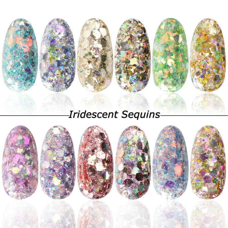 Iridescent Hexagon Nail Glitter Sequins for Nail Art, Holographic Flakes, 10g